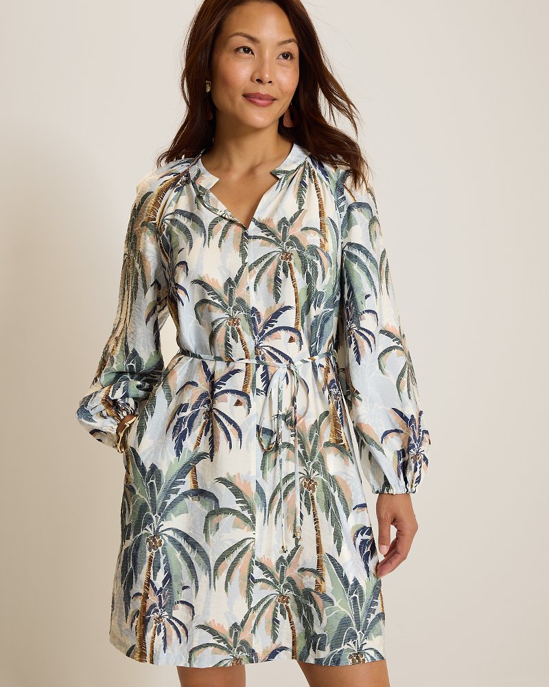 Palm Oasis Long-Sleeve Short Dress