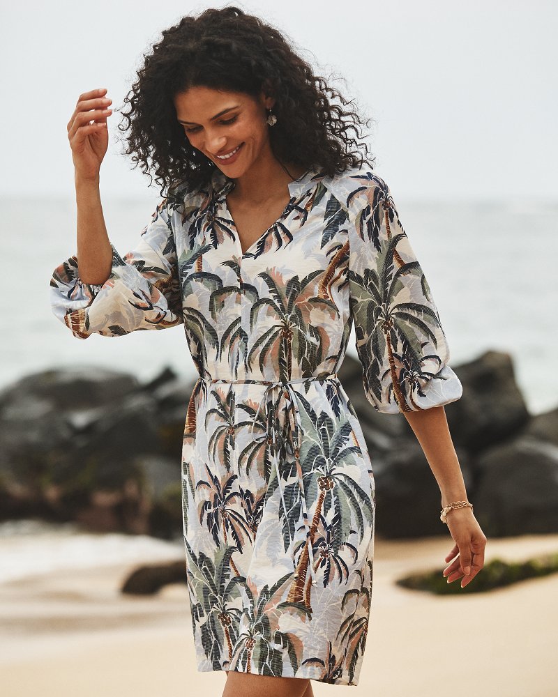 Palm Oasis Long-Sleeve Short Dress