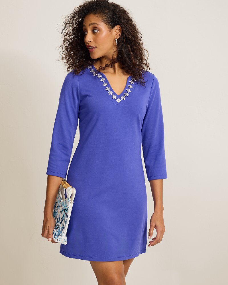 Darcy Jeweled 3/4-Sleeve Dress