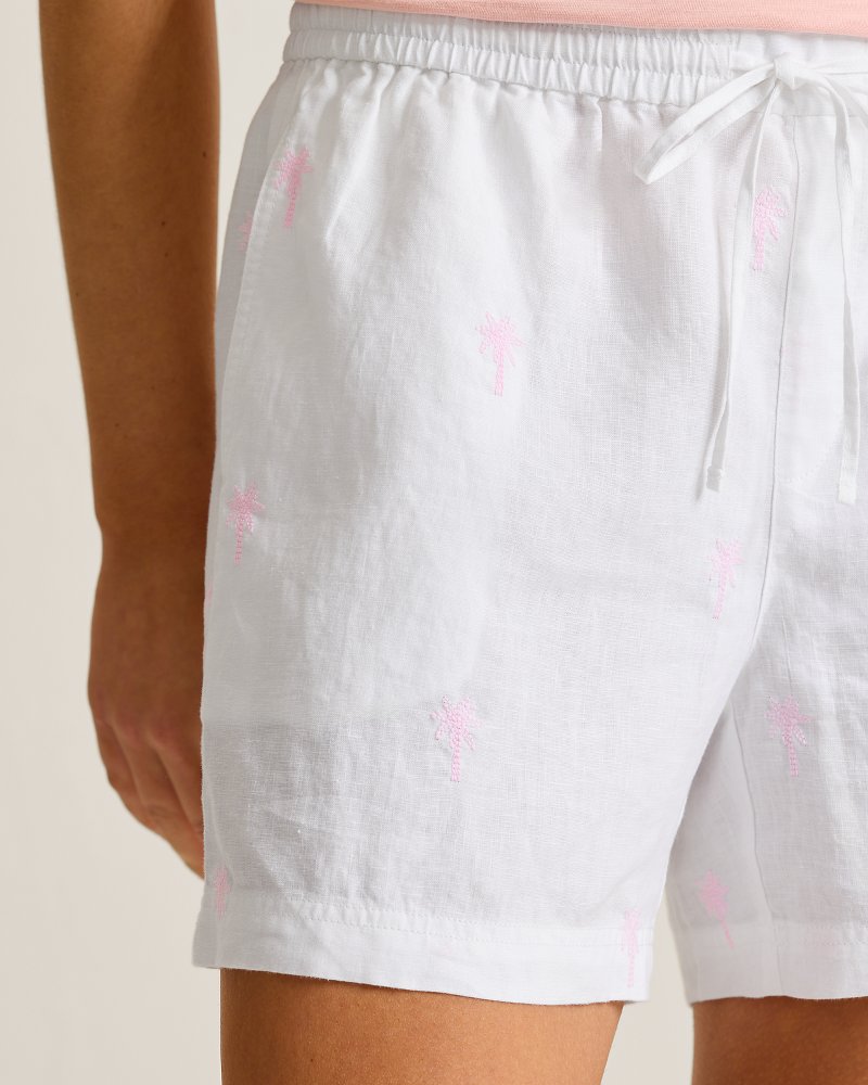 Two Palms Embroidered Palm High-Rise Easy Linen Shorts