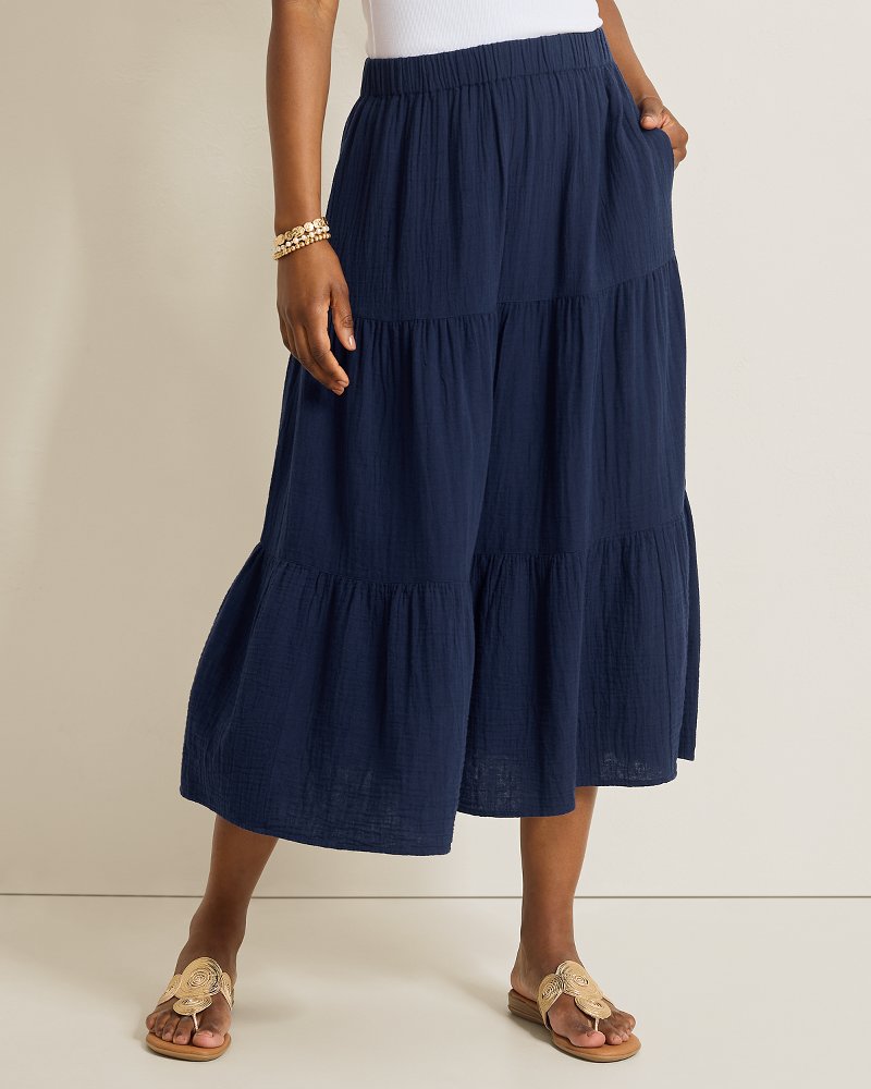 Island Gauze Tiered Midi Skirt