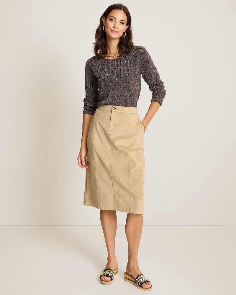 Faux Suede Midi Skirt