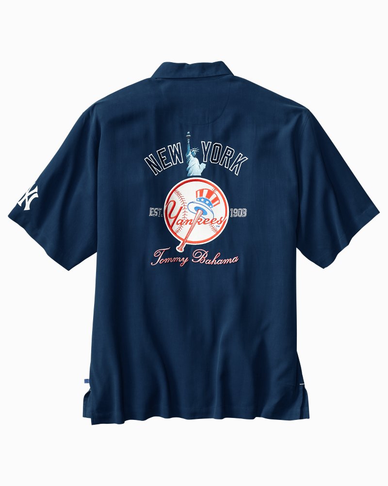 tommy bahama embroidered new york yankees silk camp shirt