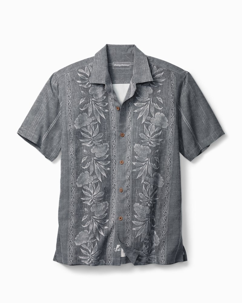 Tommy Bahama Mens Shirt Size XL Black Hawaiian Floral Printed Textured 100%  Silk | SidelineSwap