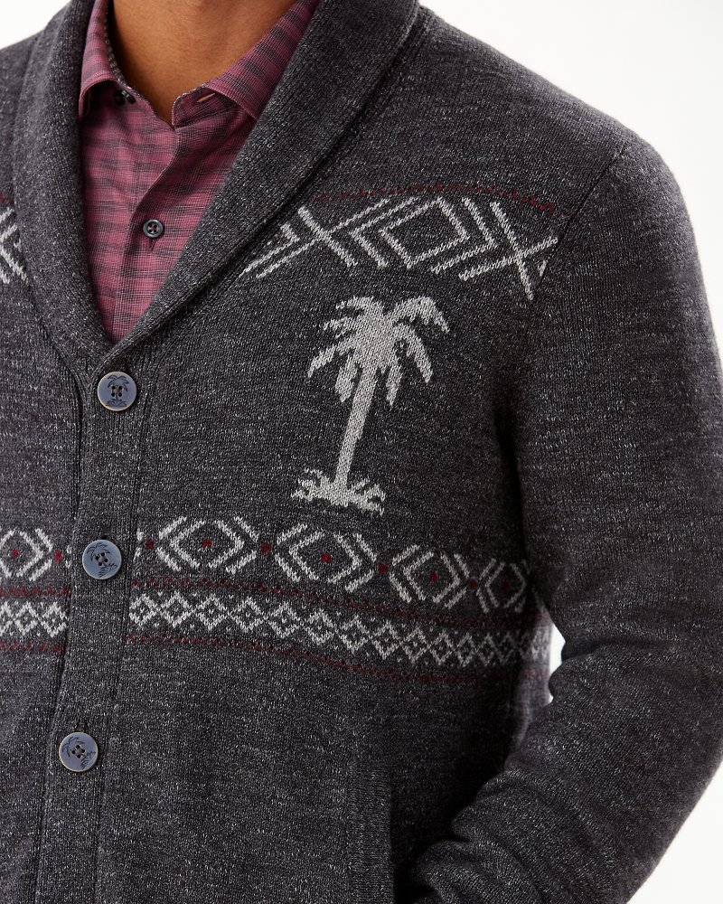 Tommy Bahama Men's Hula outlet Days Fair Isle Cardigan Palm Tree Gray Cotton Wool Sz XL