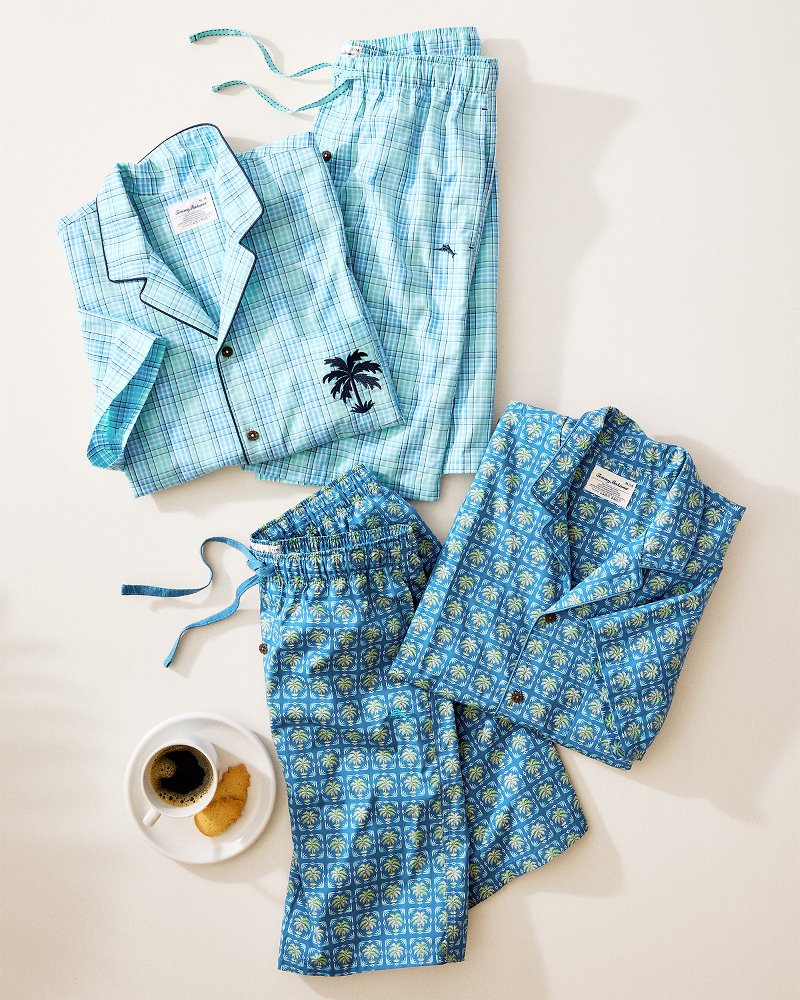 Poplin Short-Sleeve Top & Pants Pajama Set