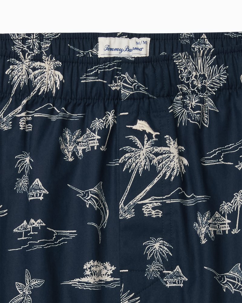 Big & Tall Woven Poplin Palm Blues Print Boxers