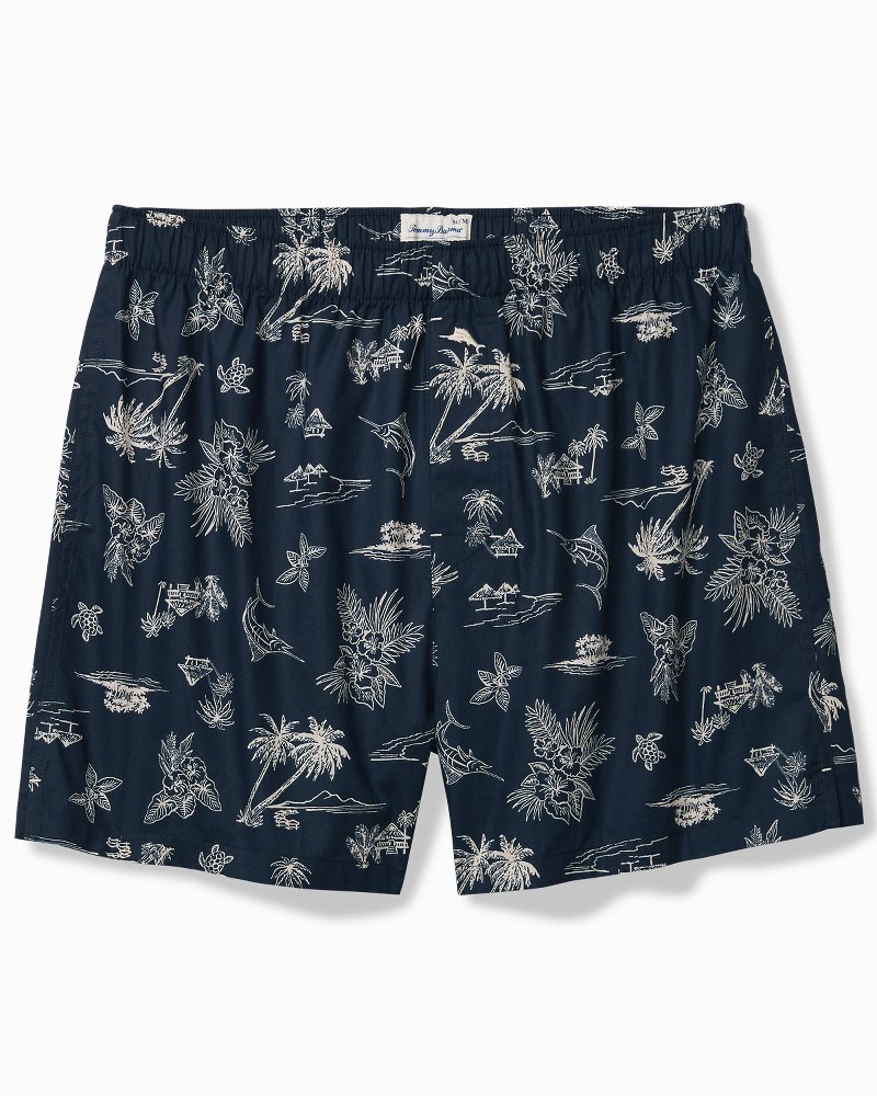 Big & Tall Woven Poplin Palm Blues Print Boxers