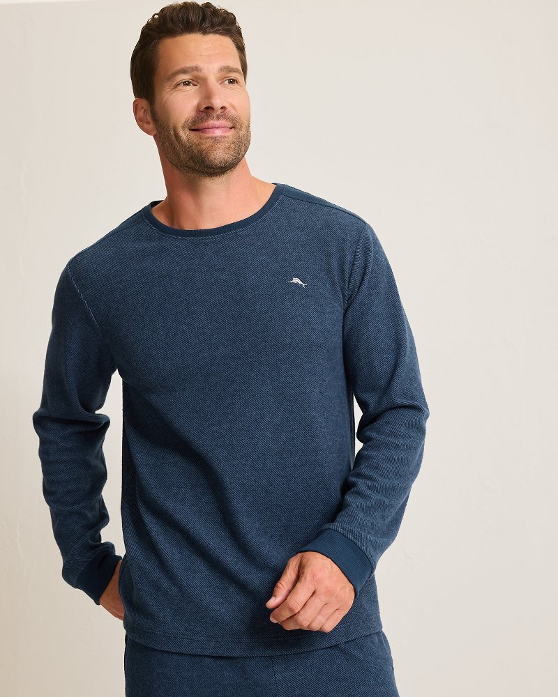 Textured Twill Stripe Crew Long-Sleeve Shirt