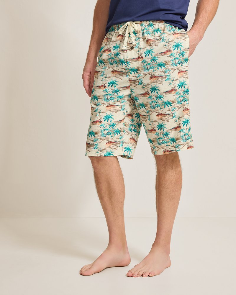 Woven Tropical Print Pajama Shorts