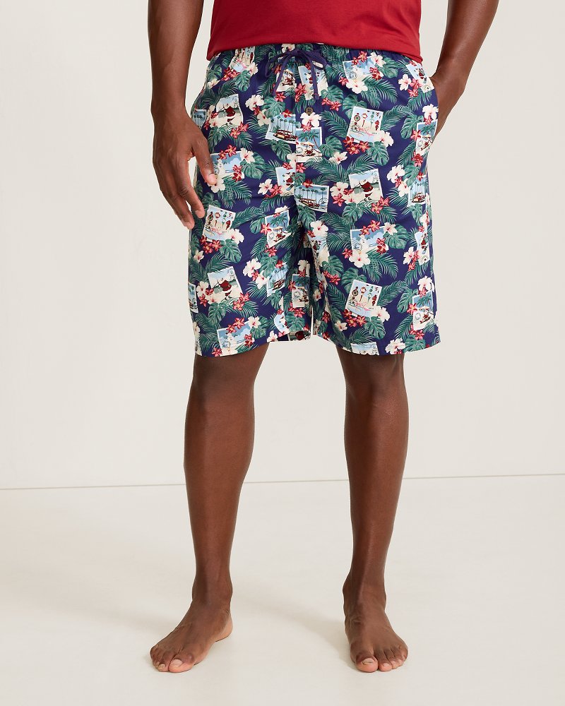 Woven Tropic Print Poplin Pajama Shorts