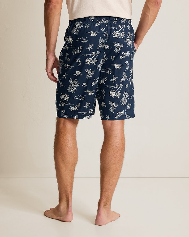 Big & Tall Woven Poplin Palm Blues Print Pajama Shorts