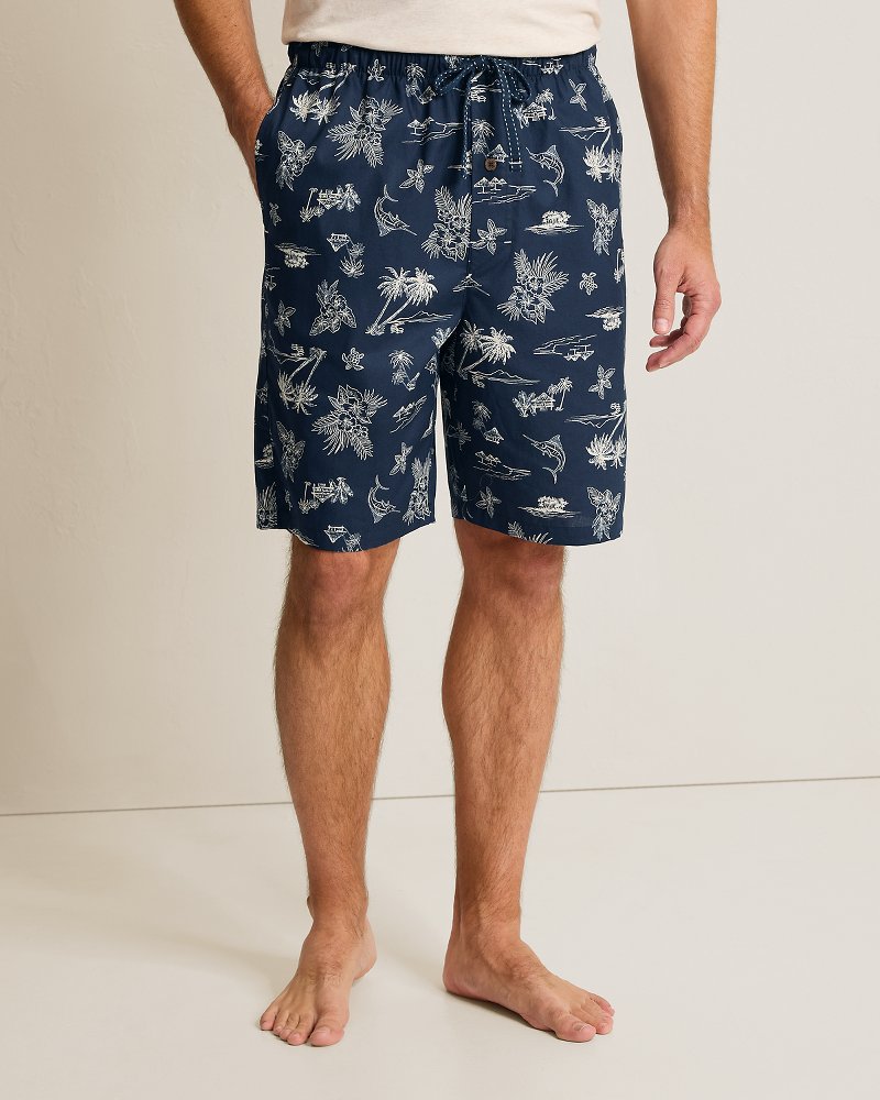 Big & Tall Woven Poplin Palm Blues Print Pajama Shorts