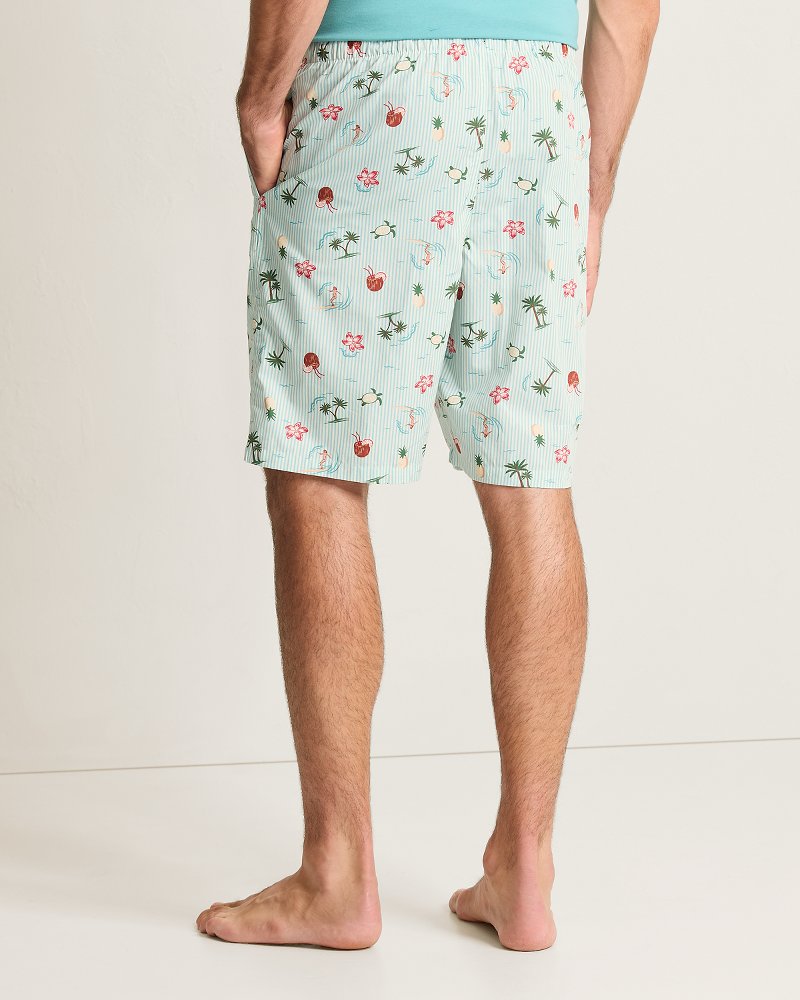 Woven Poplin Palm Blues Print Pajama Shorts