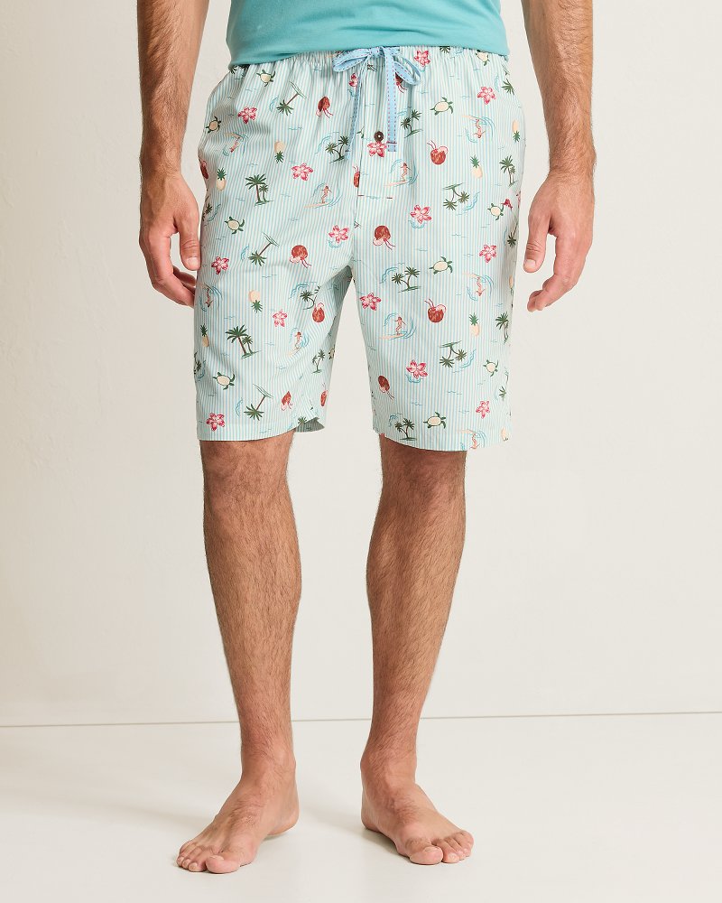 Woven Poplin Palm Blues Print Pajama Shorts