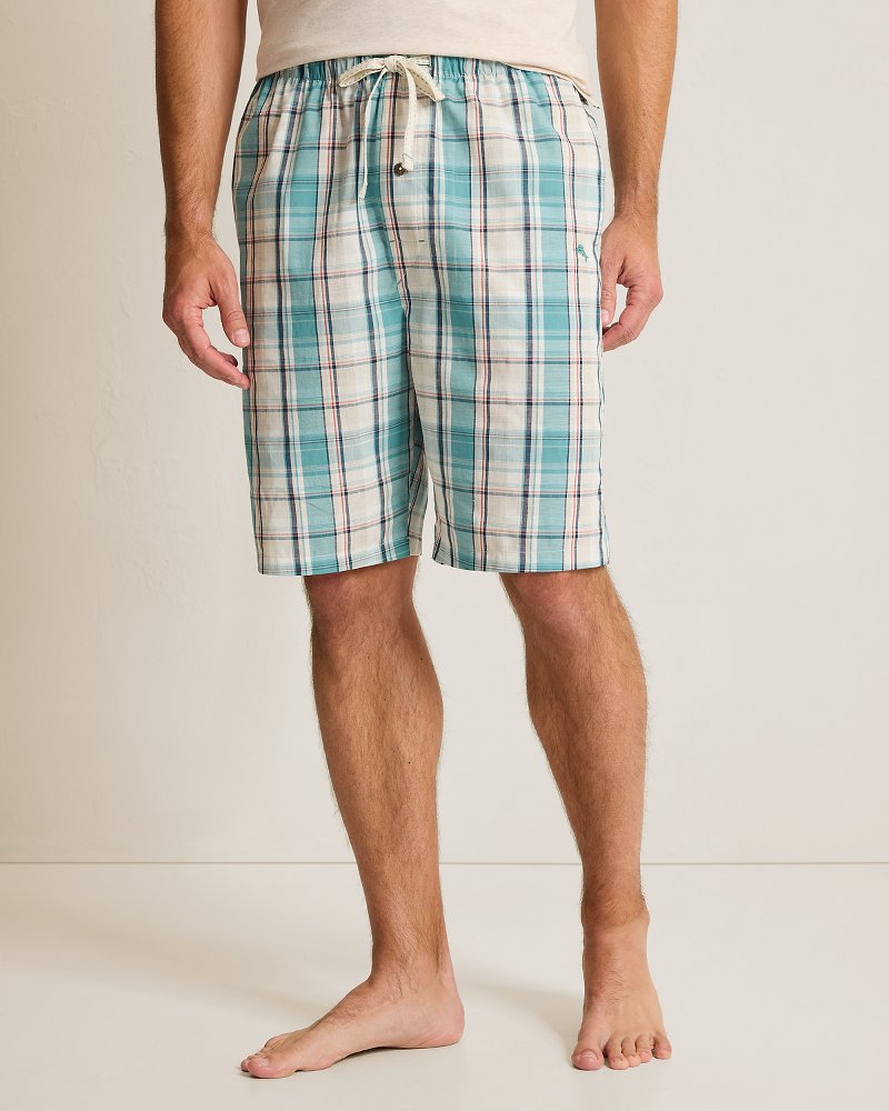 Woven Poplin Palm Blues Print Pajama Shorts