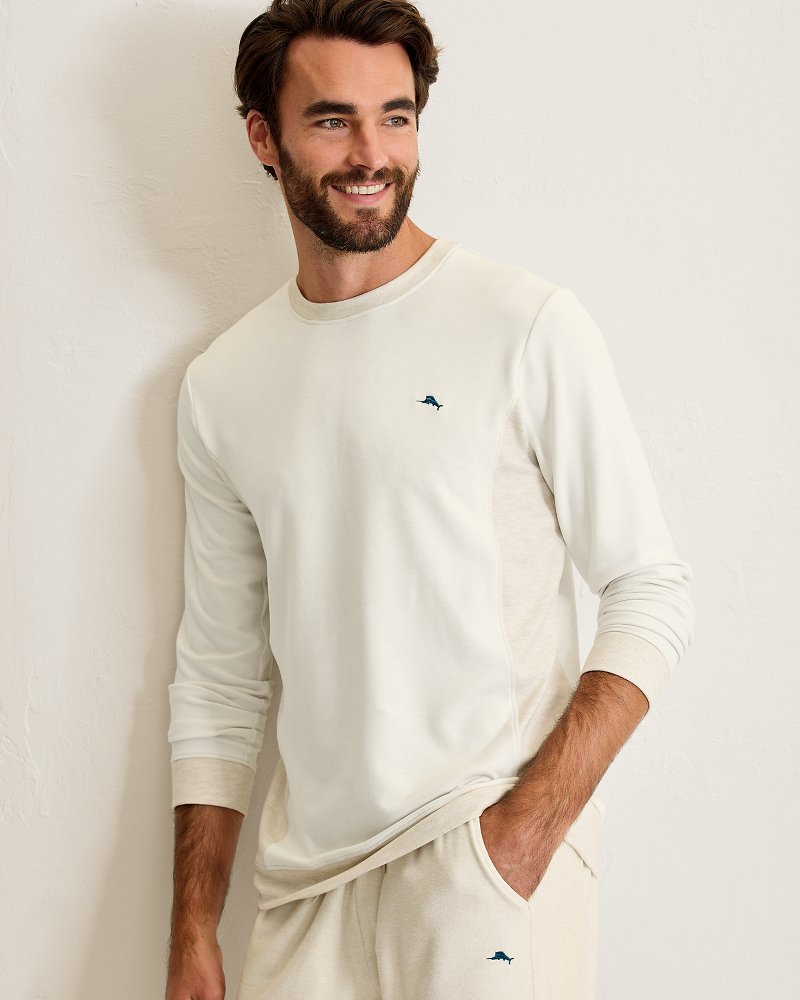 Solid Piqué Long-Sleeve Crew Top