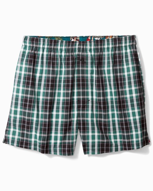 Teal & Black Plaid Woven Boxers