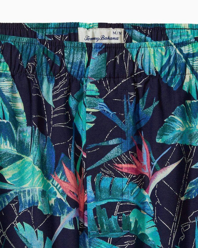 Men's Printed Boardshorts in Teal Blue Wavey Leaves