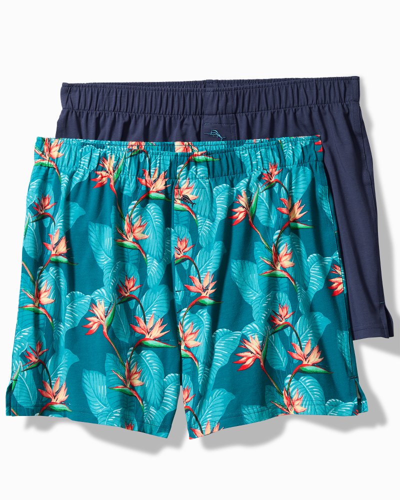 Big & Tall Tropical Print & Solid Knit Boxers—2-Pack