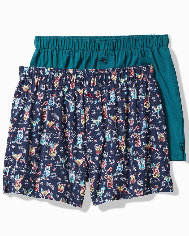 Tropical Print & Solid Knit Boxers—2-Pack