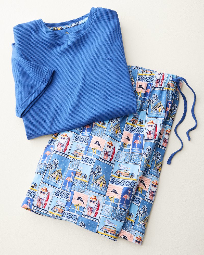 Men's Patchwork Santa Short-Sleeve Top & Shorts Matching Pajama Set