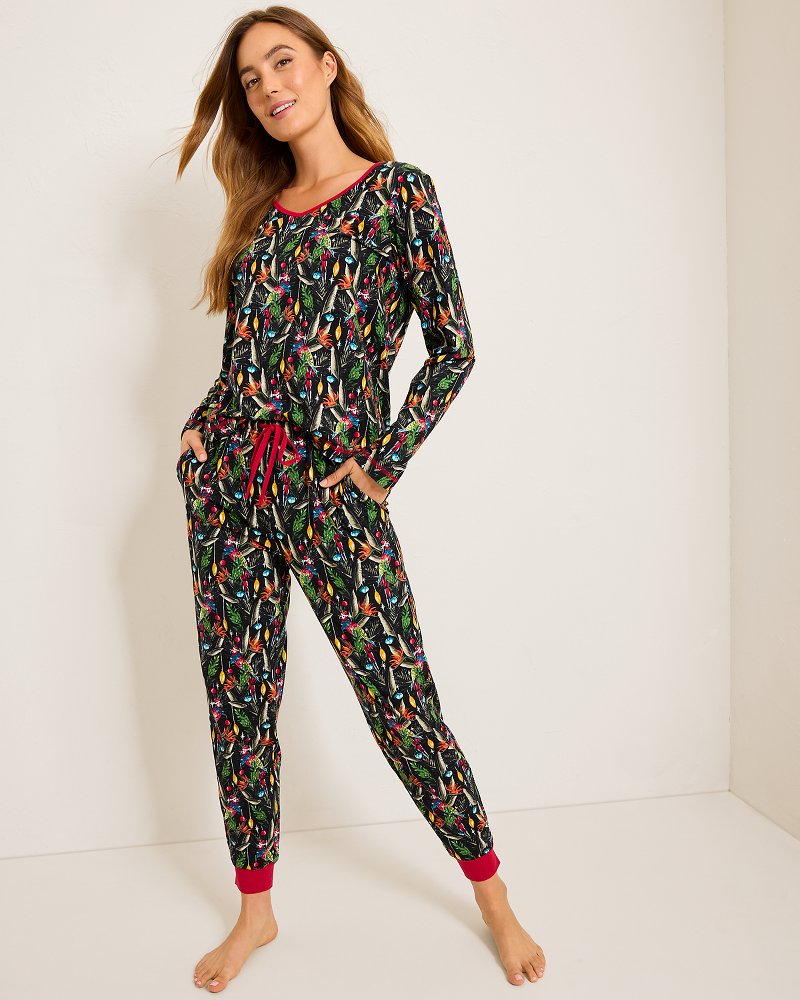 Women's Holiday Parrot V-Neck & Pants Family Pajama Set