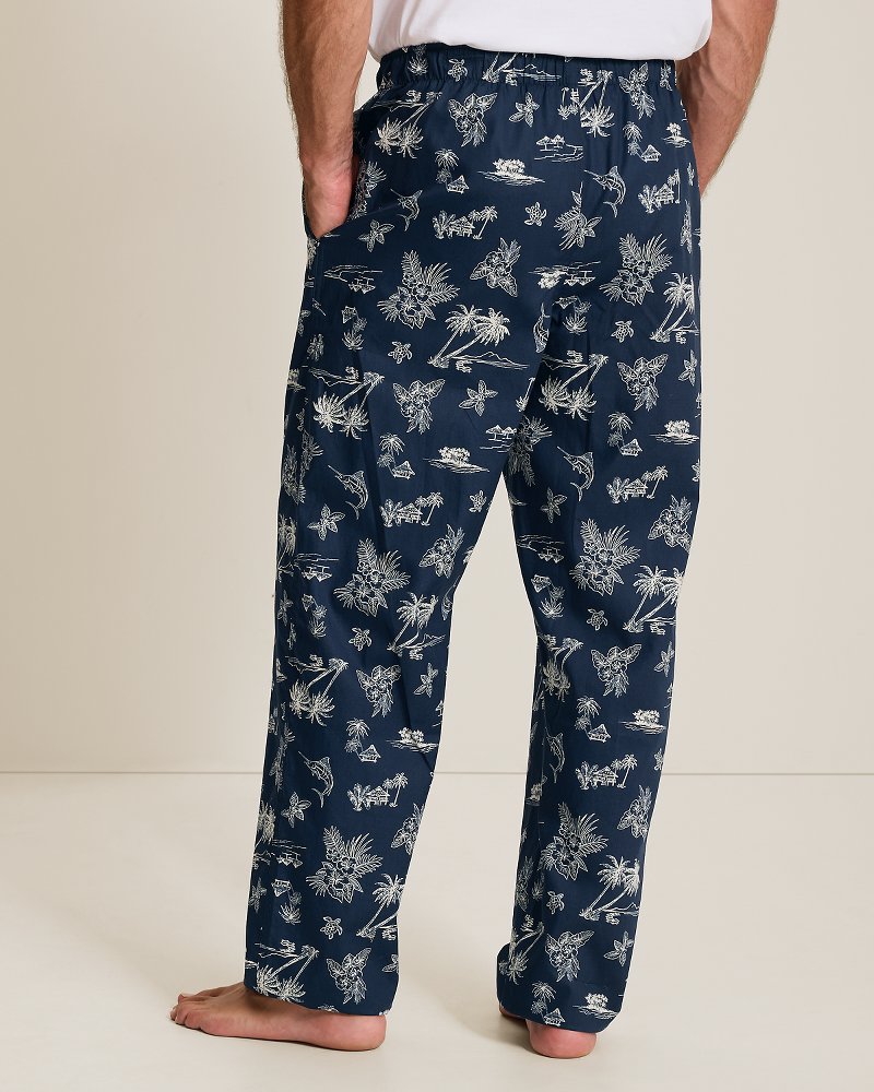 Big & Tall Woven Poplin Palm Blues Print Pajama Pants