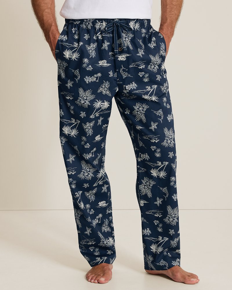 Big & Tall Woven Poplin Palm Blues Print Pajama Pants