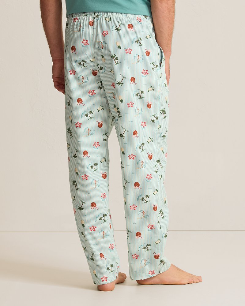 Woven Poplin Palm Blues Print Pajama Pants