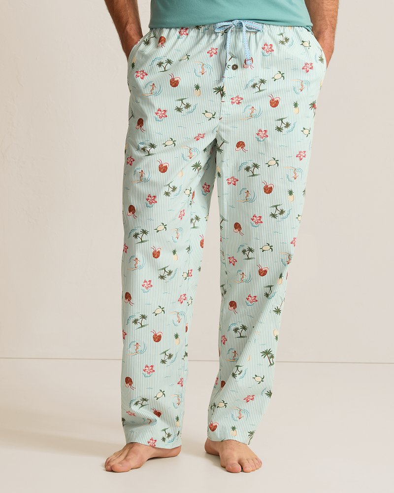 Woven Poplin Palm Blues Print Pajama Pants