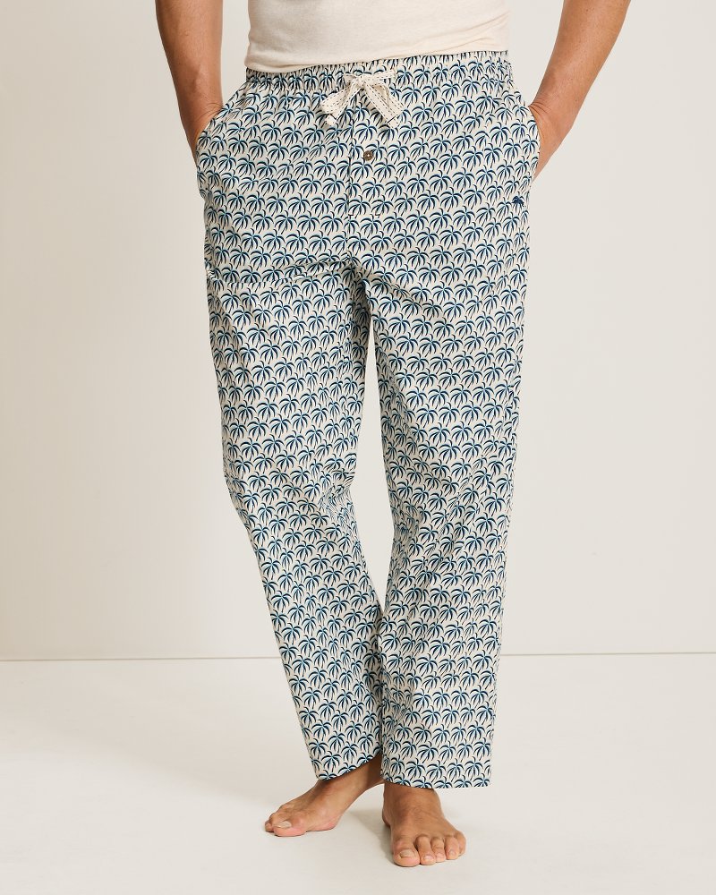 Woven Poplin Palm Blues Print Pajama Pants