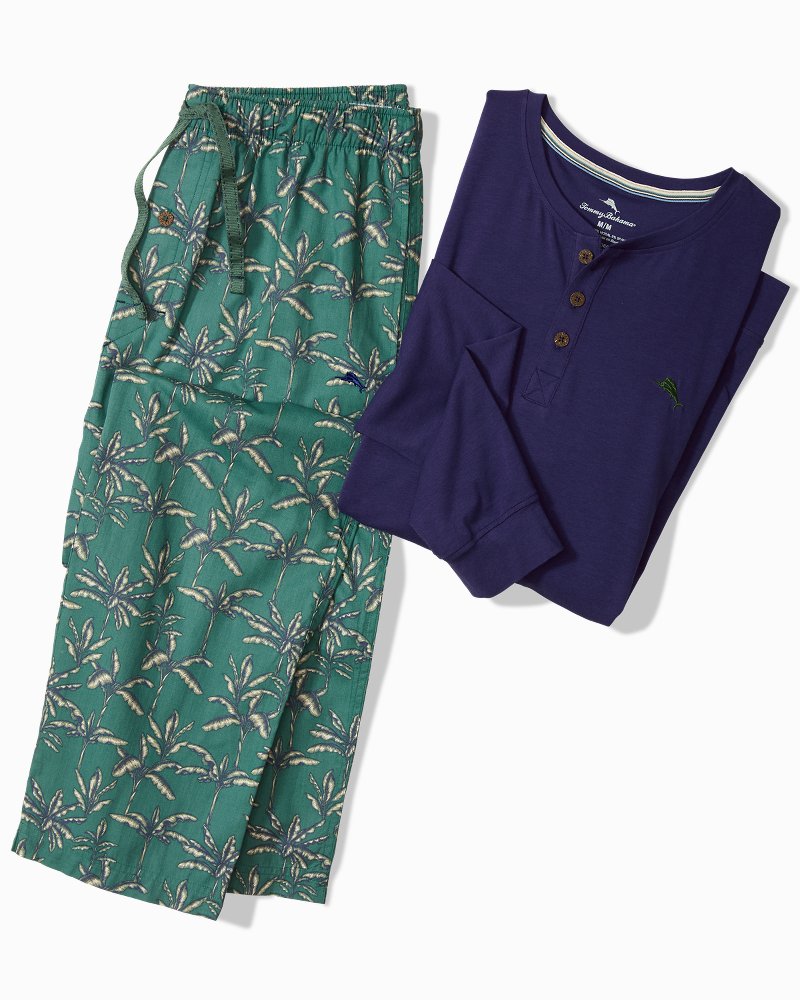 Big & Tall Jersey Henley & Poplin Pants Pajama Set