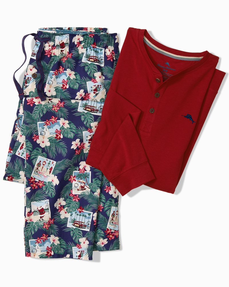 Big & Tall Jersey Henley & Poplin Pants Pajama Set