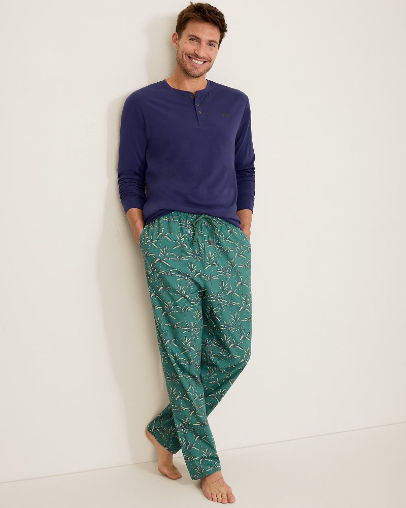 Jersey Henley & Poplin Pants Pajama Set