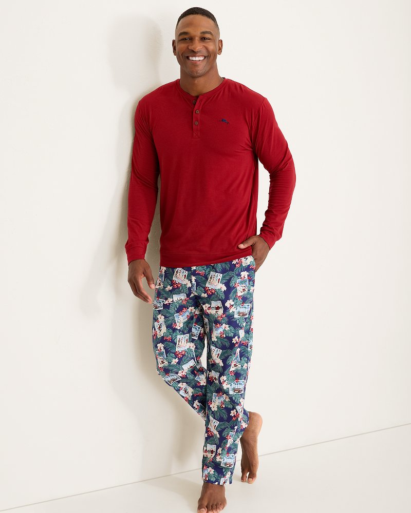 Jersey Henley & Poplin Pants Pajama Set