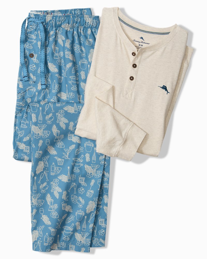 Jersey Henley & Poplin Pants Pajama Set