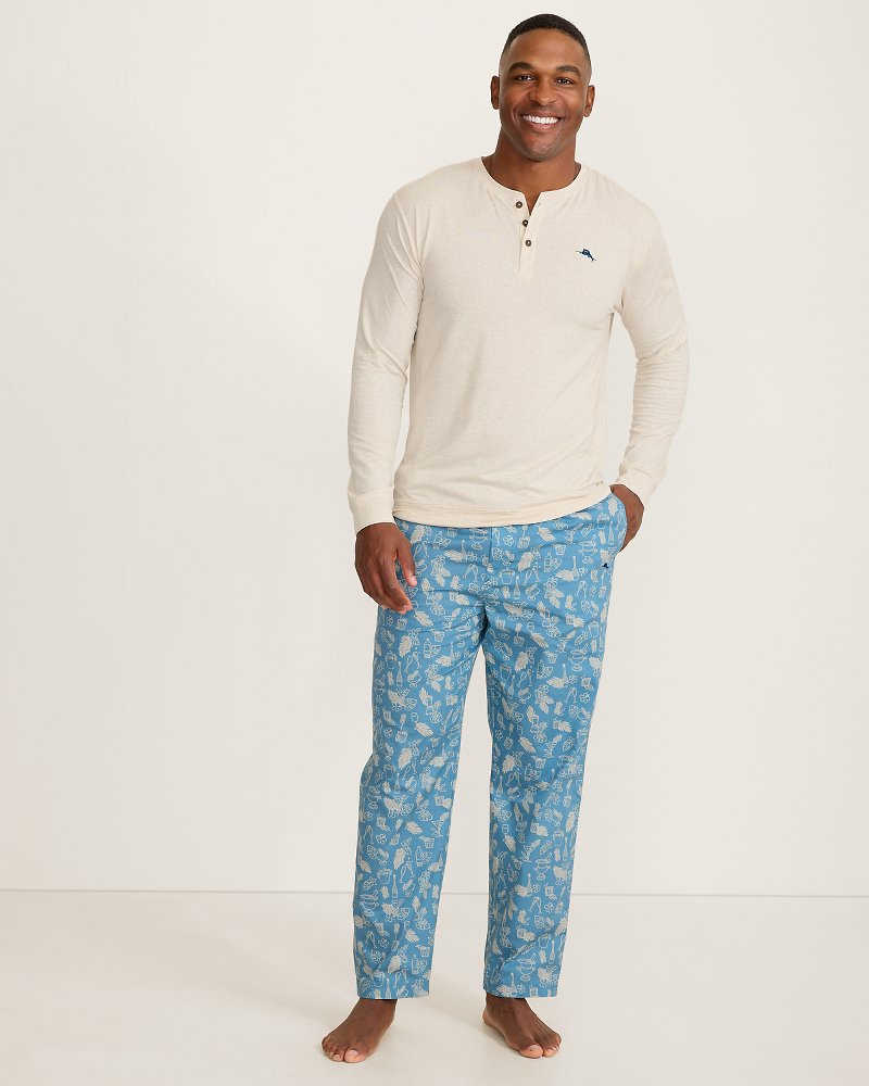 Jersey Henley & Poplin Pants Pajama Set