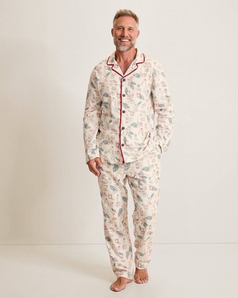 Men's Holiday Drinks Matching Flannel Pajama Set
