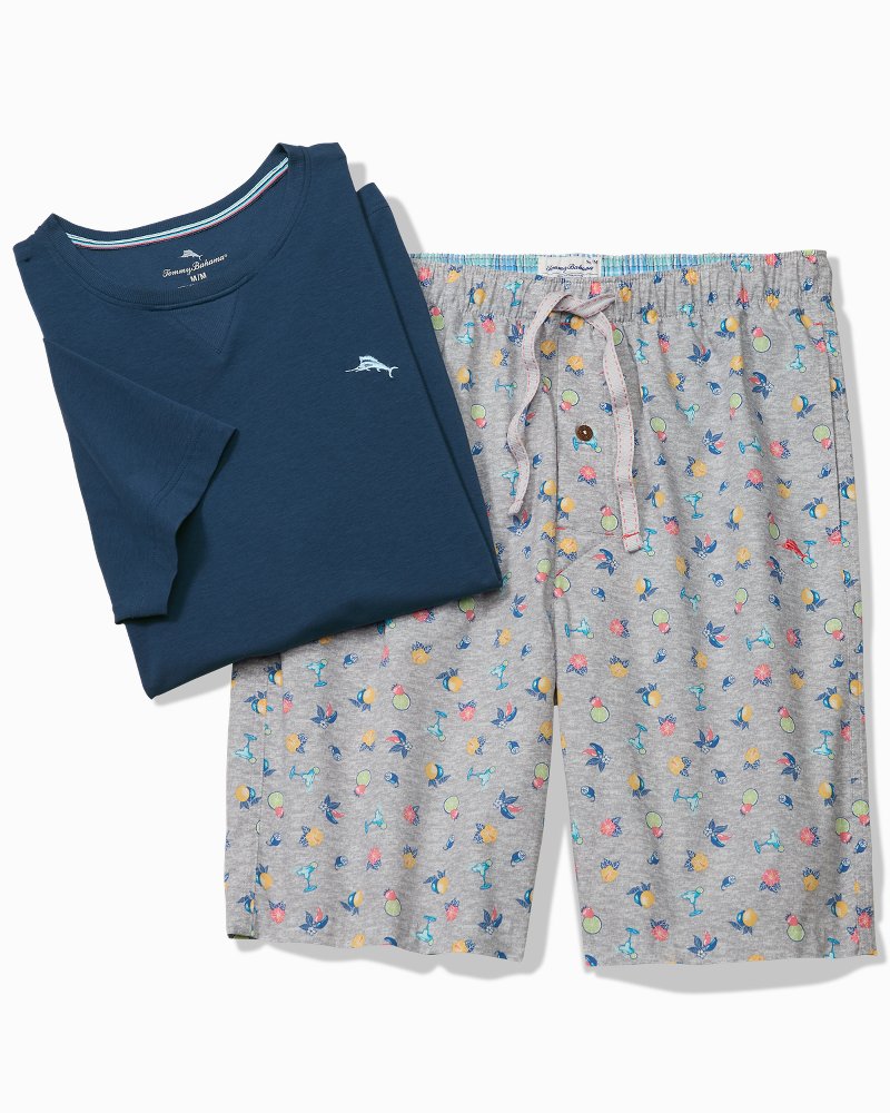Big & Tall Jersey T-Shirt & Poplin Tropic Print Shorts Pajama Set