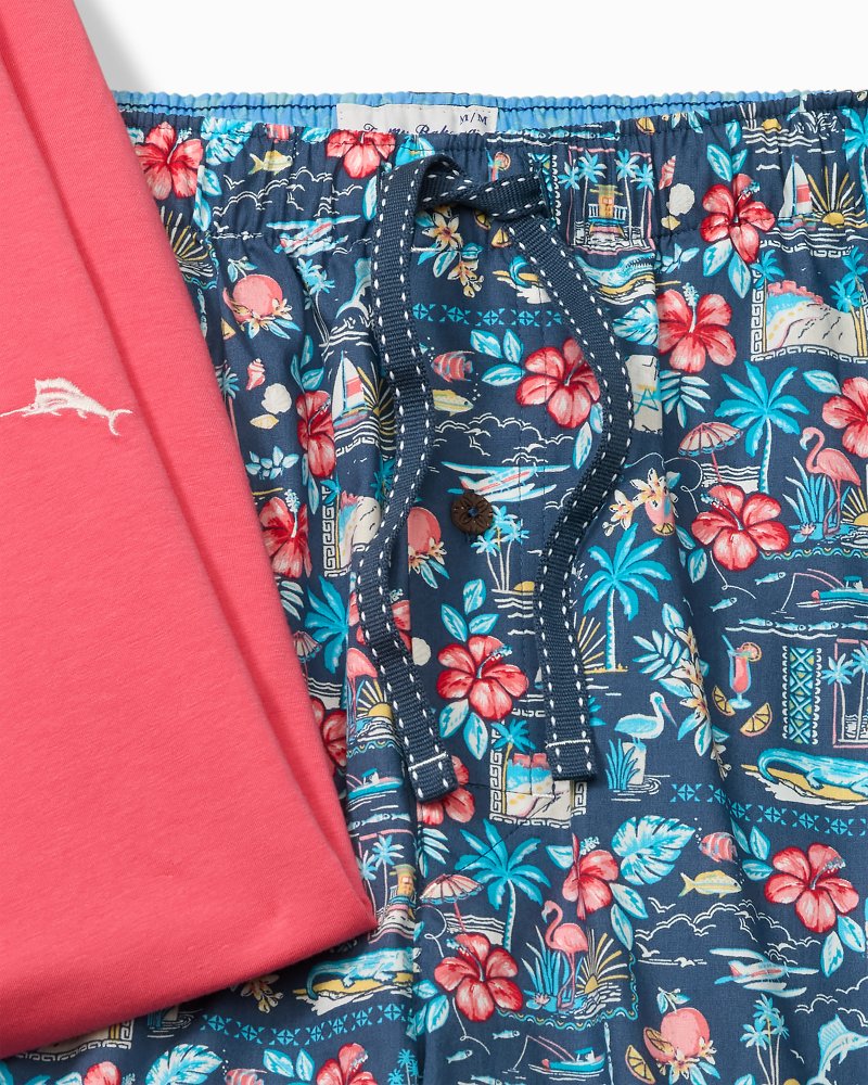 Big & Tall Jersey T-Shirt & Poplin Tropic Print Shorts Pajama Set