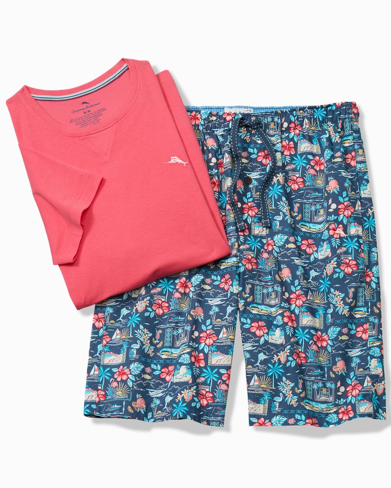 Big & Tall Jersey T-Shirt & Poplin Tropic Print Shorts Pajama Set
