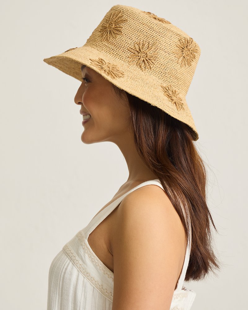 Crochet Raffia Embroidered Flower Bucket Hat