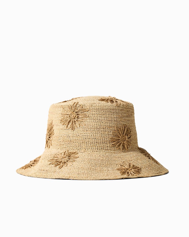 Crochet Raffia Embroidered Flower Bucket Hat