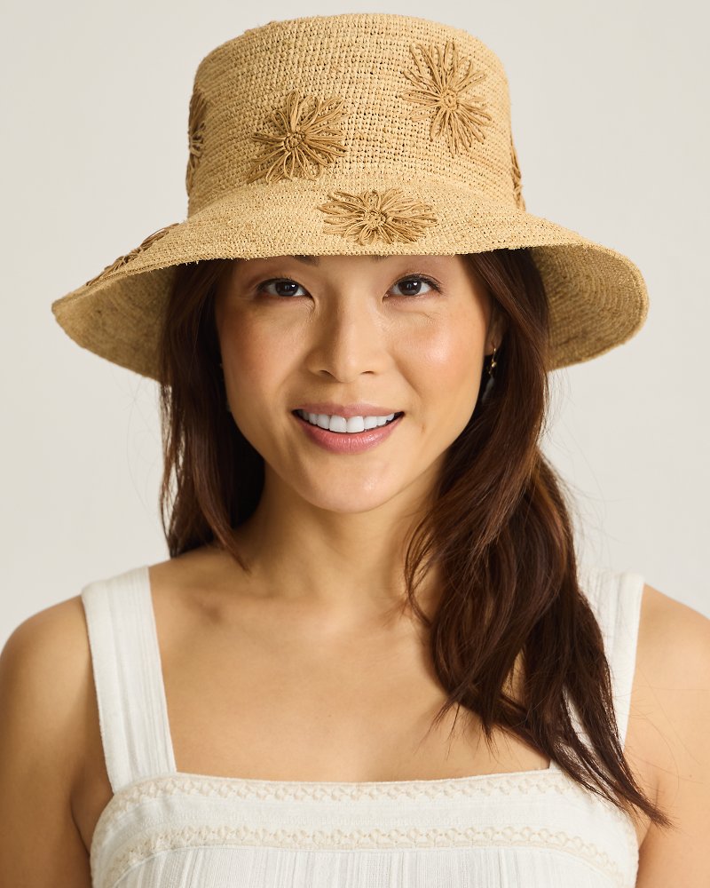 Crochet Raffia Embroidered Flower Bucket Hat