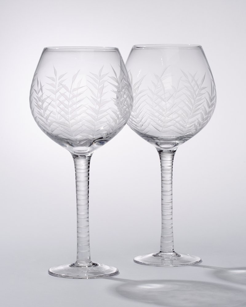 Etched Palm Red Wine Glasses Set of 2