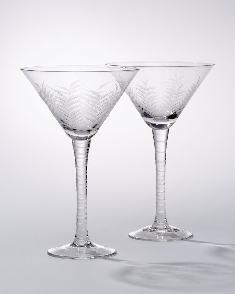 Vintage Floral Etched Tall Cocktail - Martini glasses, Set of 4