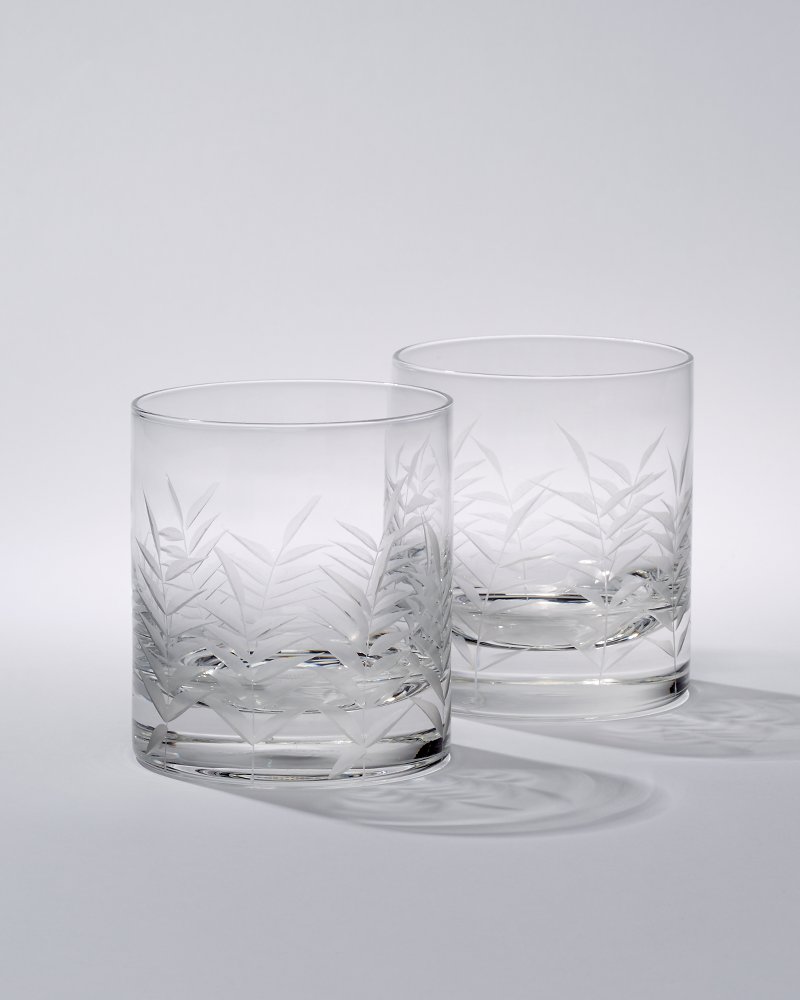 Tommy Bahama Etched Palm Martini Glasses - Set of 2 - 8.3 tall