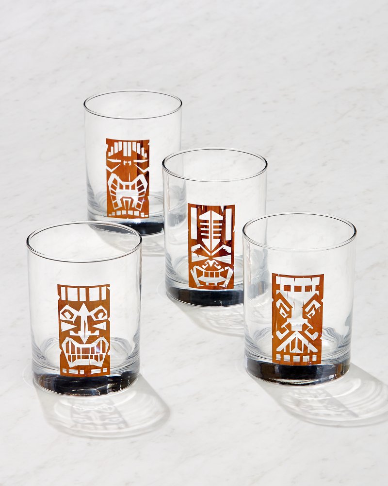 Tiki Double Old Fashioned Glasses Set of Four