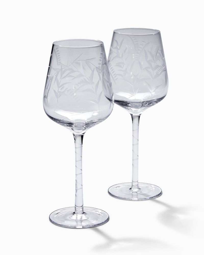 Etched Fronds White Wine Glass Set - Set of 2